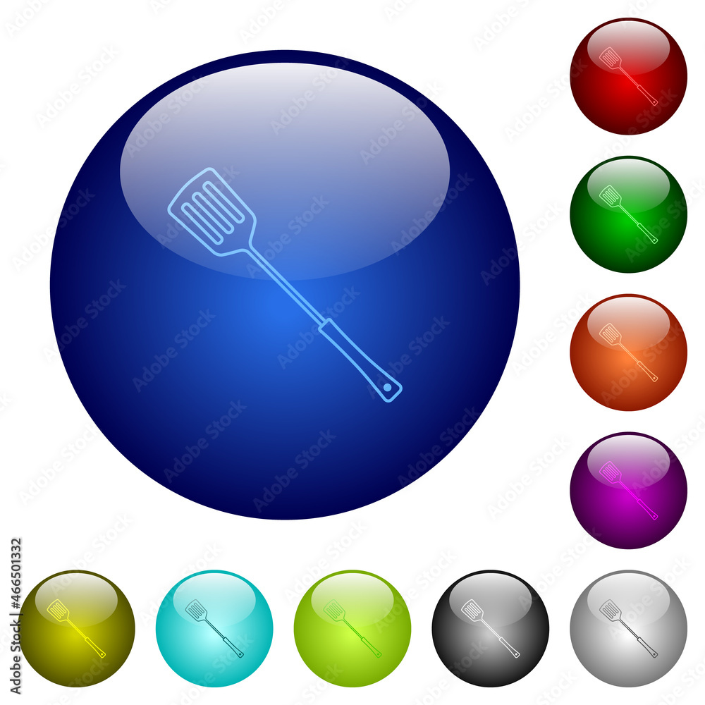 Barbecue spatula outline color glass buttons Barbecue spatula outline color glass buttons