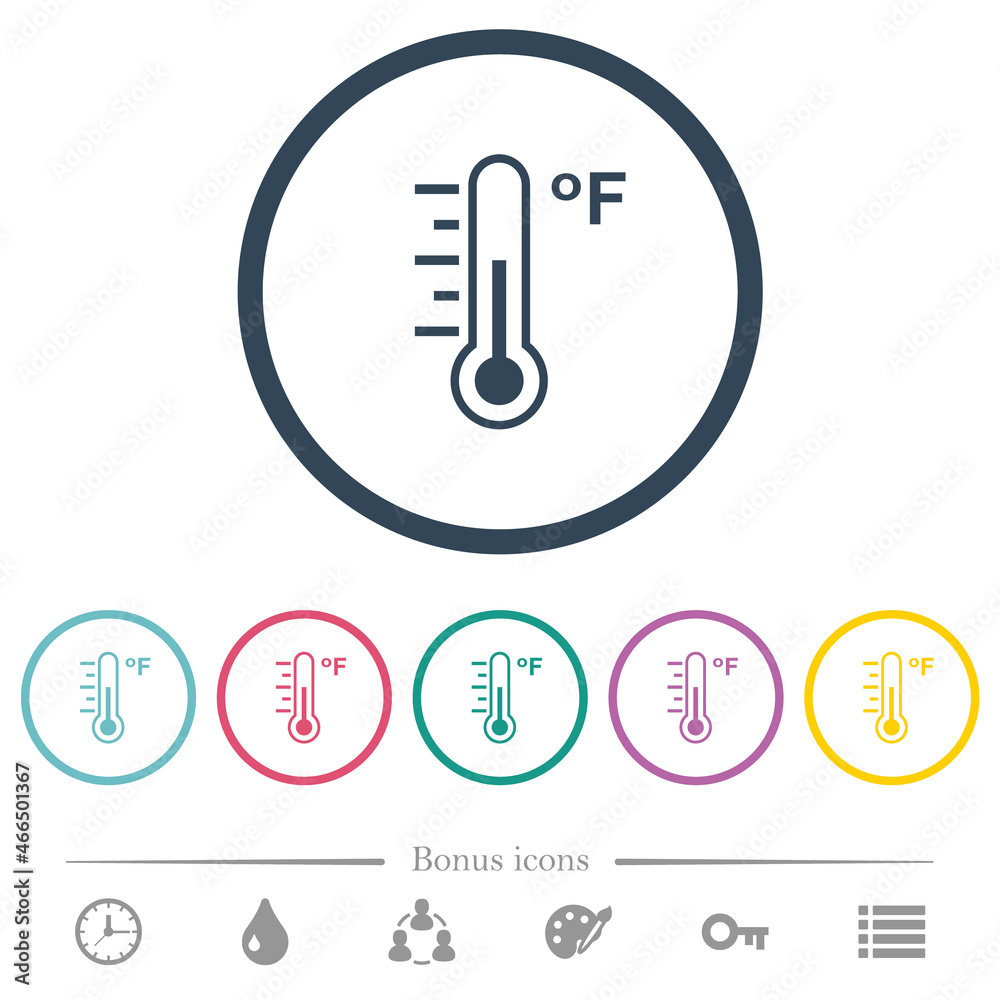 Fahrenheit thermometer medium temperature flat color icons in round outlines Fahrenheit thermometer medium temperature flat color icons in round outlines