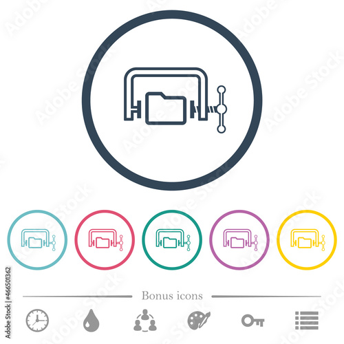 Folder compression outline flat color icons in round outlines