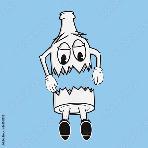 Cartoon broken bottle looking at its bottom 