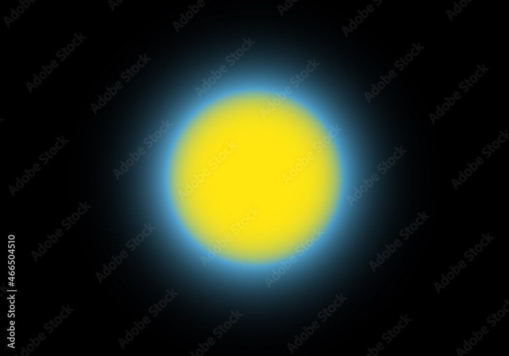 Luz al final del túnel. Círculo amarillo sobre resplandor azul y fondo negro