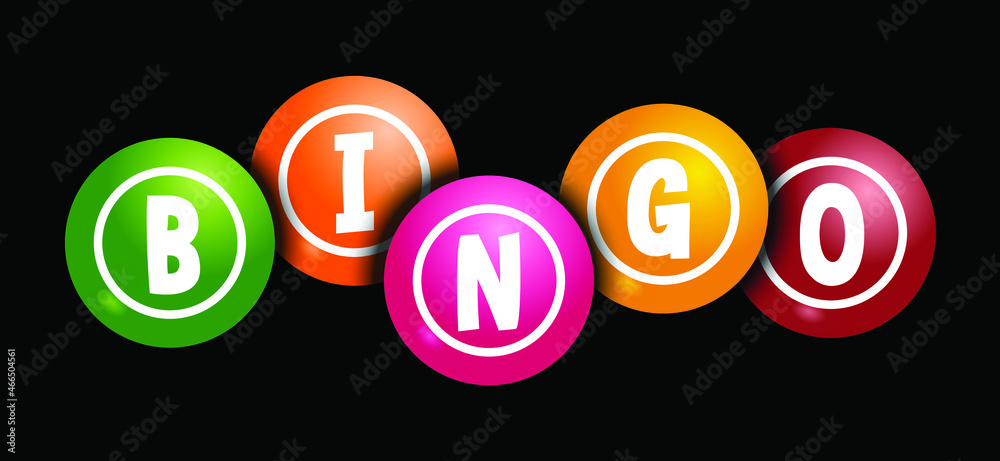 Slogan bingo for lottery and balls. Game of chance to win for young and old. Cartoon vector logo or symbol