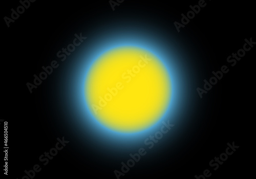 Luz al final del túnel. Círculo amarillo sobre resplandor azul y fondo negro