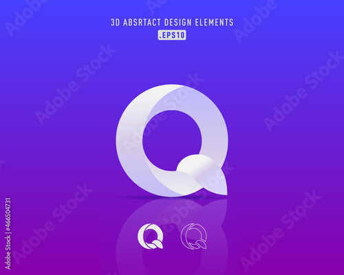 Vector abstract, origami style colorful blue gradient unique and handmade idea logo template with the letters Q. Modern networking flat material design elements 3D.