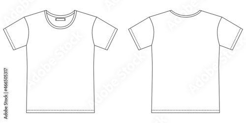Blank t shirt outline sketch. Apparel t-shirt CAD design. Isolated technical fashion illustration.