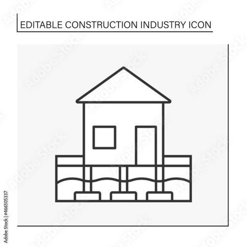  Building foundation line icon. Part of building structural system. Supports and anchors superstructure of the building. Construction industry concept. Isolated vector illustration. Editable stroke photo