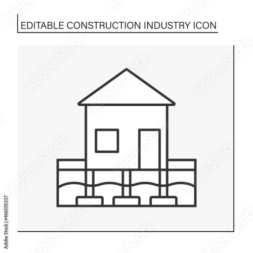 Building foundation line icon. Part of building structural system. Supports and anchors superstructure of the building. Construction industry concept. Isolated vector illustration. Editable stroke
