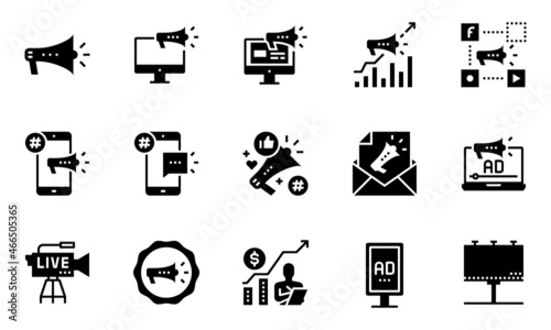 Advertising Promotion Icons Solid ColorVector Illustration, Megaphone, Marketing, Promo photo