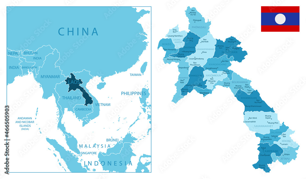 Obraz premium Laos - highly detailed blue map.