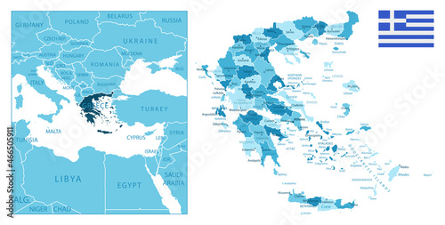 Greece - highly detailed blue map.