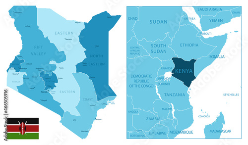 Kenya - highly detailed blue map.