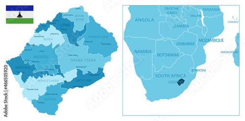 Tableau sur toile Lesotho - highly detailed blue map.