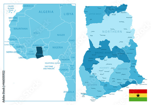 Ghana - highly detailed blue map.
