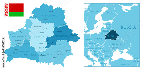 Belarus - highly detailed blue map.