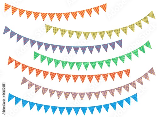 Collection of garlands of flags with different patterns. Vector flat illustration isolated on white background