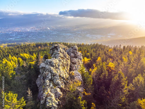 Rock formation in morning sunset from above photo