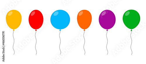 Balloons set in flat cartoon style. Colorful balloons isolated on white background. Vector illustration for birthday or holiday