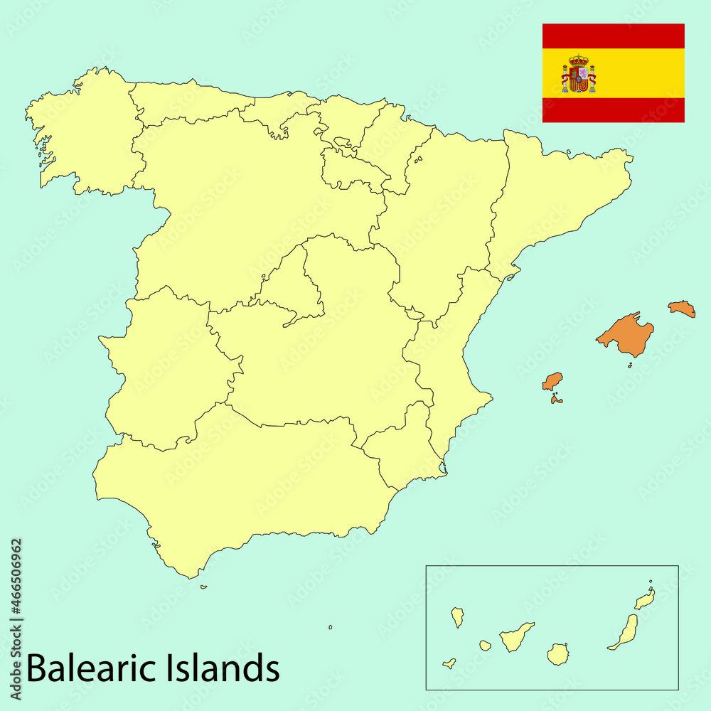 spain map with provinces, balearic islands, vector illustration 