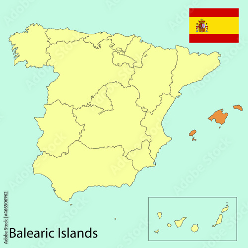 spain map with provinces  balearic islands  vector illustration 