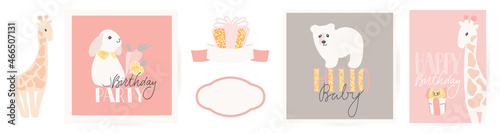 Set of vector cards and invitations for Children's birthday, party, baby shower.