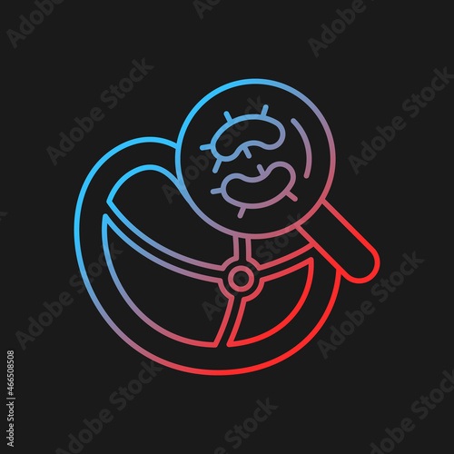 Pathogen testing gradient vector icon for dark theme. Food contaminant. Bacteria detection. Laboratory food testing. Thin line color symbol. Modern style pictogram. Vector isolated outline drawing