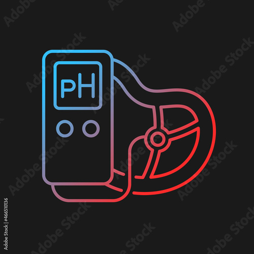 Food pH measurement gradient vector icon for dark theme. Products acidity and alkalinity. Food test with pH meter. Thin line color symbol. Modern style pictogram. Vector isolated outline drawing