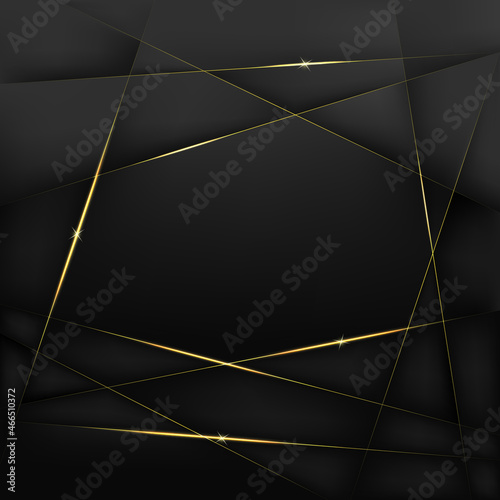 Dark mosaic polygonal background with golden lines, for cover design.