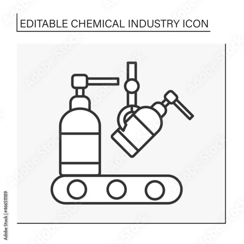  Soap production line icon. Manufacturing of hygienical production. Chemical industry concept. Isolated vector illustration. Editable stroke