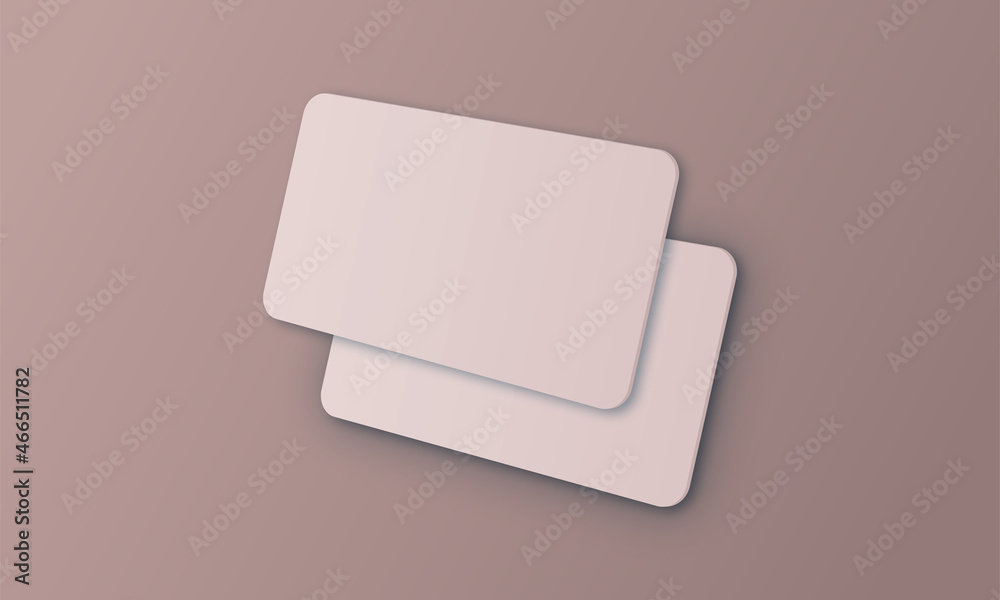 Plastic or paper business card on pink background. Vector blank sticker, sheet, label, banner with rounded corners template Plastic or paper business card on pink background. Vector blank sticker, sheet, label, banner with rounded corners template