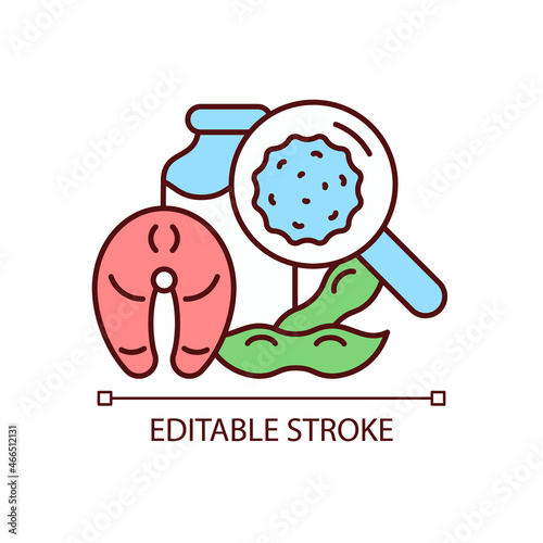 Food allergen testing RGB color icon. Allergic reaction causing substance detection. Ensure nutrition safety and quality. Isolated vector illustration. Simple filled line drawing. Editable stroke