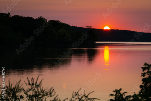Sunset on horizon Illinois River Starved Rock State Park photo