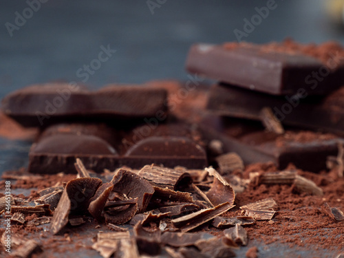 Dark chocolate on a dark background.