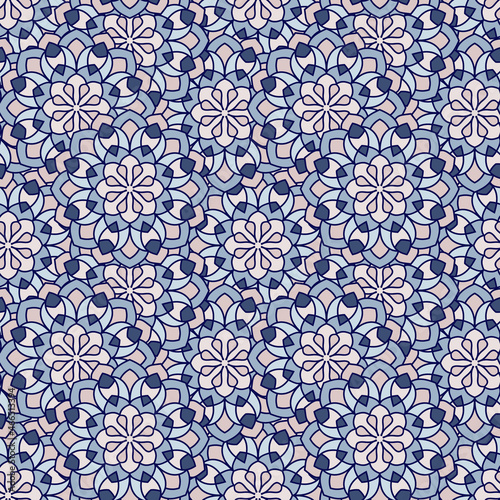 Vector seamless background. Endless colorful floral texture. Use for wallpaper, textile, book cover, clothes. In blue and rose colors