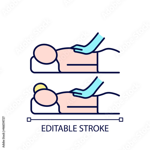 Couples massage RGB color icon. Increase bonding in relationship. Side-by-side massage tables. Enjoying time together. Isolated vector illustration. Simple filled line drawing. Editable stroke