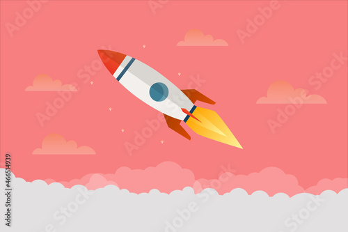 Rocket start up concept with clouds workspace worm vector design.