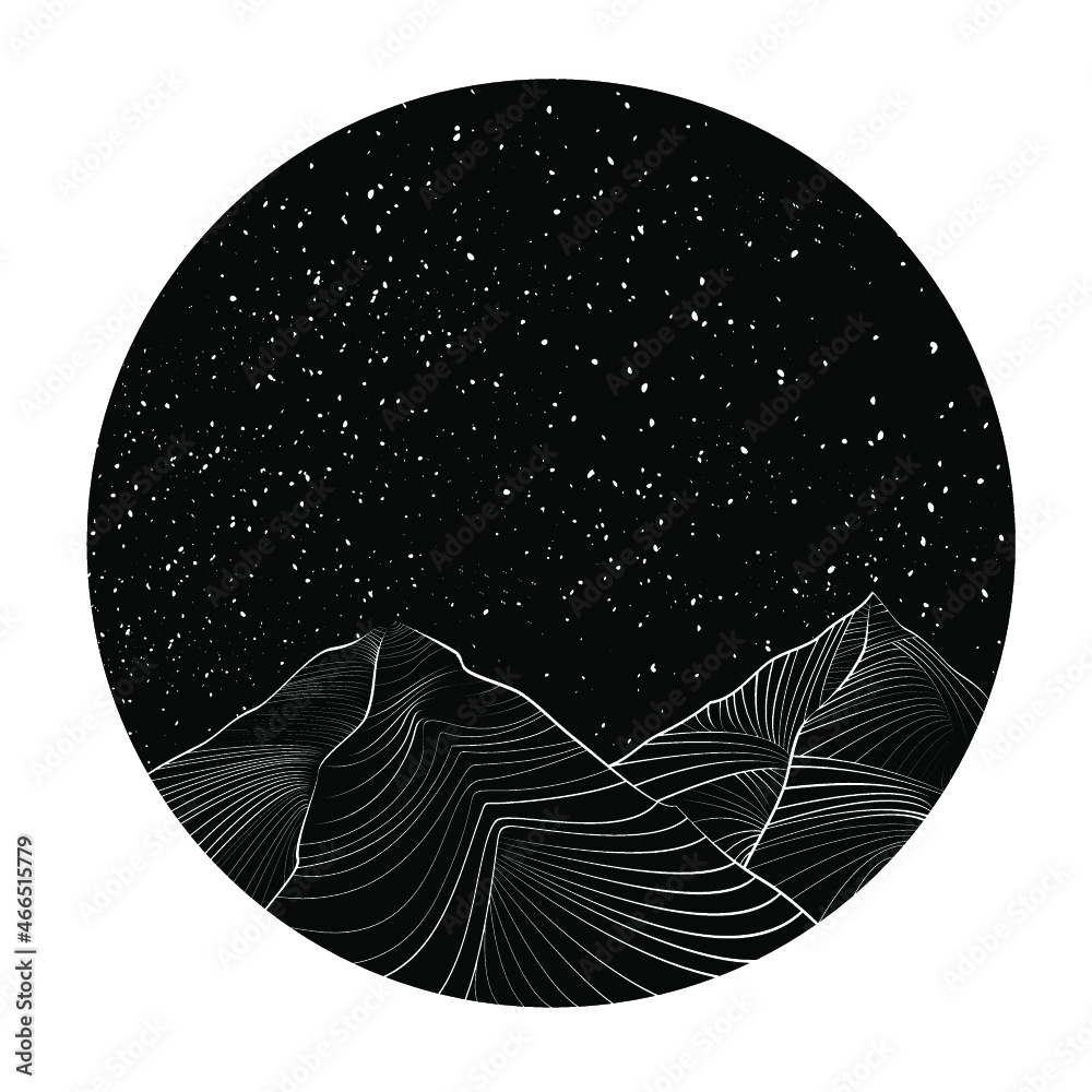 Vetor de montanha com céu estrelado