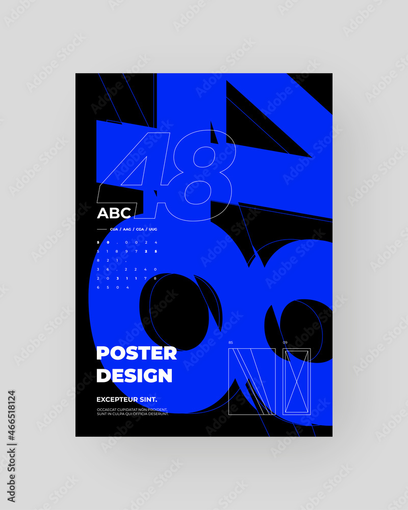 Obraz premium Abstract Placard, Poster, Flyer, Banner, Blank, Document Design. Minimal illustration on vertical A4 format. Chopped, cut, glitch, broken letters composition.