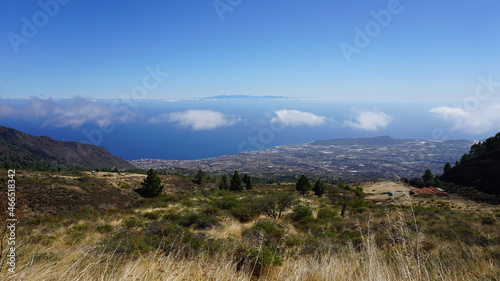 A view from the mountain Subida de Los Loros in Arafo, Tenerife, Canary Islands, Spain. Ocean view from altitude 
