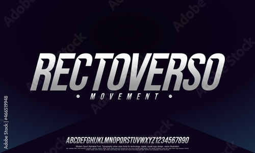 Modern Font Alphabet Condensed Narrow Italic and Number. Typography urban style fonts for technology, digital, movie logo design. vector illustration 