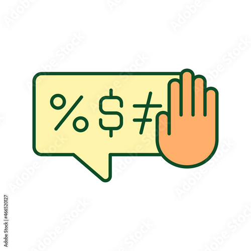 Regulating online hate speech RGB color icon. Sensitive and harassing content reporting. Blocking hateful comments on online platform. Isolated vector illustration. Simple filled line drawing
