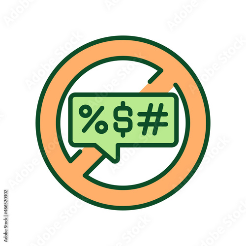 Stop violent language RGB color icon. Preventing aggressive behavior. Harassing content moderation. Banning abusive comments on social media. Isolated vector illustration. Simple filled line drawing