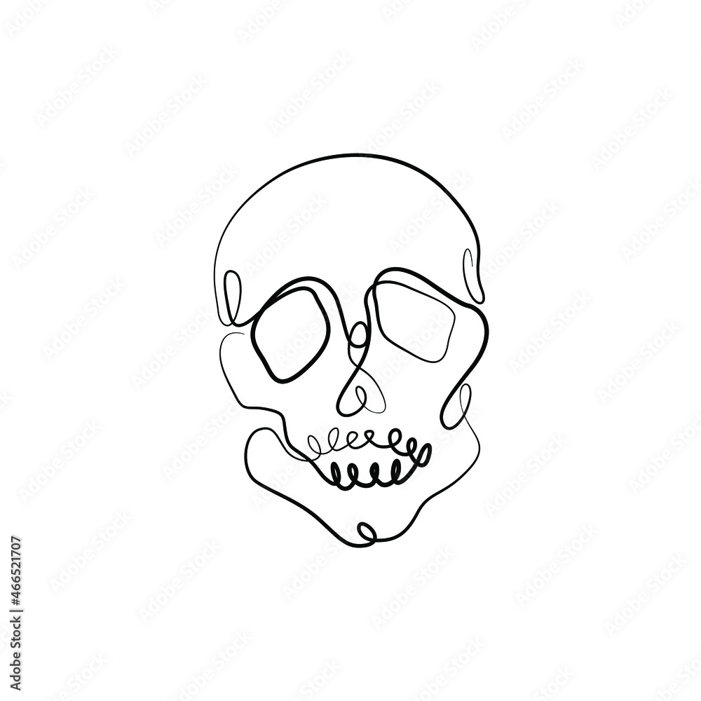 Skull abstract silhouette, continuous line drawing, small tattoo, scull print for clothes, t-shirt, emblem or logo design, greeting card, hand drawn vector illustration.