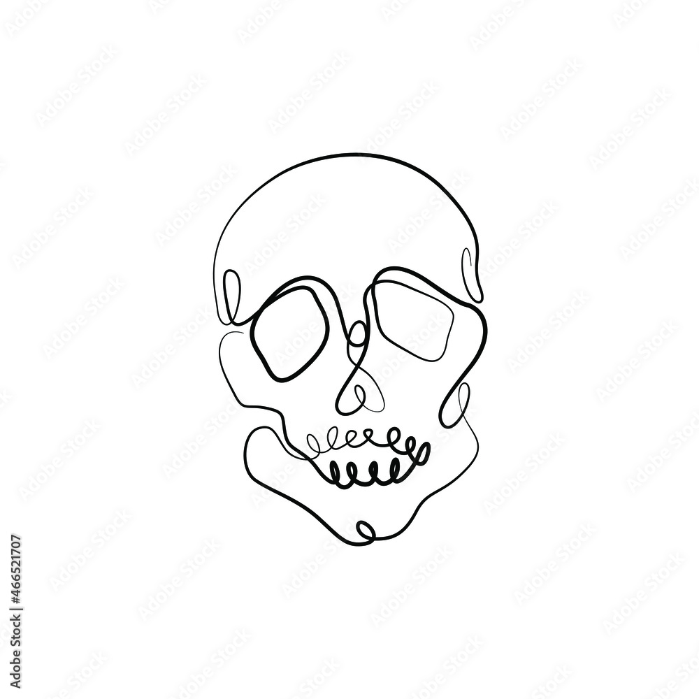 Skull abstract silhouette, continuous line drawing, small tattoo, scull print for clothes, t-shirt, emblem or logo design, greeting card, hand drawn vector illustration. Skull abstract silhouette, continuous line drawing, small tattoo, scull print for clothes, t-shirt, emblem or logo design, greeting card, hand drawn vector illustration.