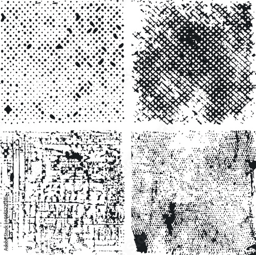 Grunge damaged square backgrounds vintage graphic effect. Aged texture set isolated vector.