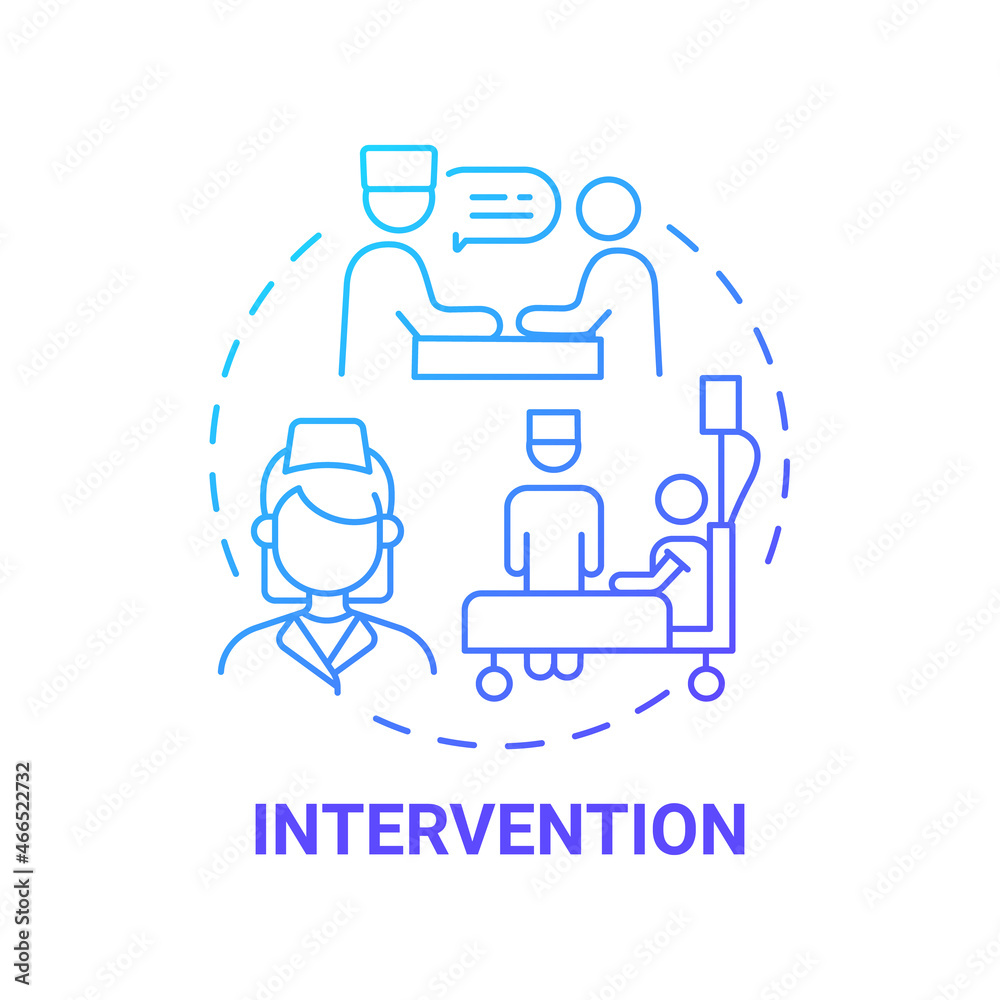 Intervention blue gradient concept icon. Pulmonary rehabilitation abstract idea thin line illustration. Physiotherapist advice and prescription. Vector isolated outline color drawing Intervention blue gradient concept icon. Pulmonary rehabilitation abstract idea thin line illustration. Physiotherapist advice and prescription. Vector isolated outline color drawing