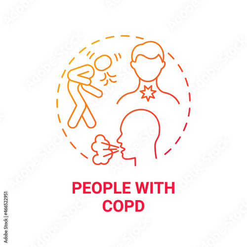 People with copd red gradient concept icon. Respiratory rehabilitation abstract idea thin line illustration. Chronic obstructive pulmonary disease. Vector isolated outline color drawing