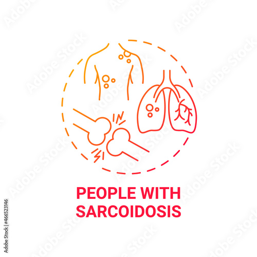 People with sarcoidsis red gradient concept icon. Pulmonary rehabilitation abstract idea thin line illustration. Lungs and skin bumps. Chronic disease. Vector isolated outline color drawing