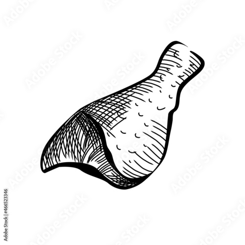 Chicken legs on white. Meat old style art in retro style. Vector black line art illustration.