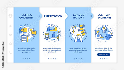 Pulmonary rehab process onboarding vector template. Responsive mobile website with icons. Web page walkthrough 4 step screens. Doctors indications color concept with linear illustrations