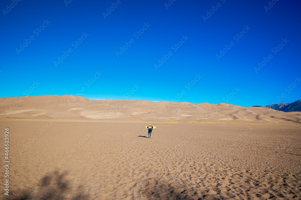 Hiking up to the Dunes in Great Sand Dunes National Park, Colorado, USA